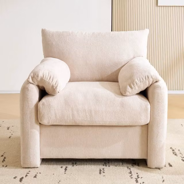 Poltrona oversize in tessuto chenille - Zephmum- Design moderno, per soggiorno e camera da letto
