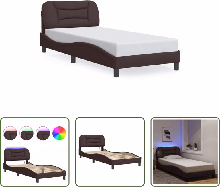 The Living Store Struttura letto con LED in tessuto marrone scuro 90x200 cm