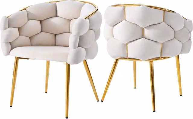 Set 2 sedie da pranzo in velluto beige 44 x 41 x 74 cm; imbottite con gambe in metallo dorato