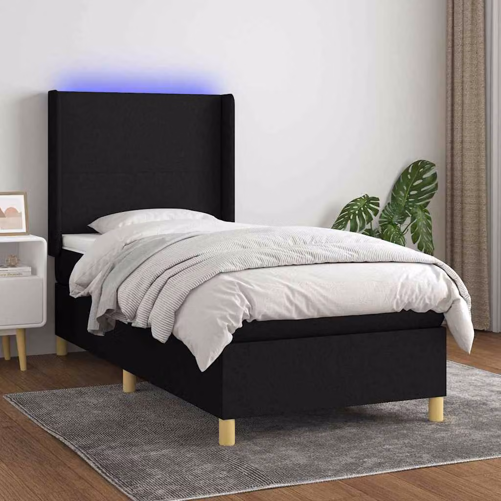 Letto Ibrido con Materasso e Illuminazione LED vidaXL in Tessuto Nero L/P/H: 80 x 200 x 83 cm – 1
