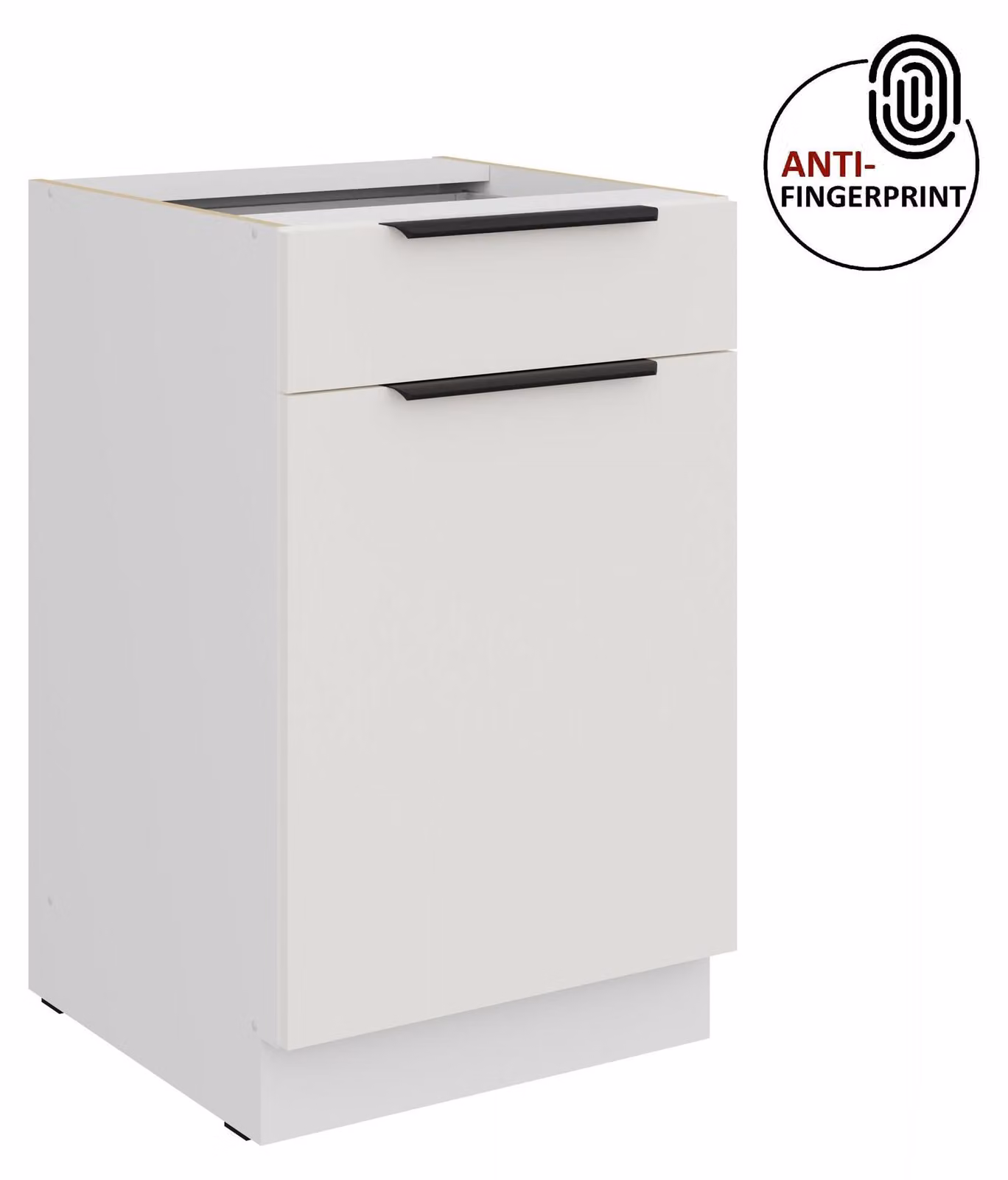 Mobile base da cucina da 50 cm, cucina ARIA bianco ultra opaco + bianco opaco, frontali di alta qualità con rivestimento anti-impronta, cucina a incasso, blocco cucina