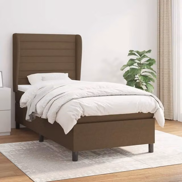 Letto Ibrido vidaXL con Giroletto a Molle e Materasso in Tessuto, Marrone e Bianco, L/P/H: 90 x 200 x 25 cm