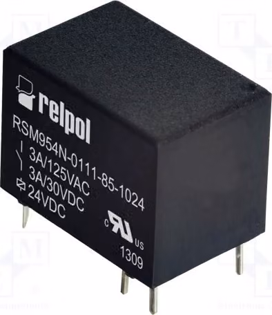 1 relè: elettromagnetico. Bobina: 24 VDC, 3 A / 125 VAC, 3 A. Modello: RSM954N-0111-85-1024. El