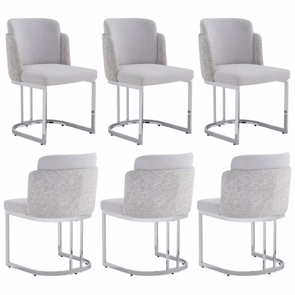Set di 6 sedie da pranzo Minimal in stile moderno con rivestimento in ciniglia grigio chiaro e gambe in metallo argento – 2