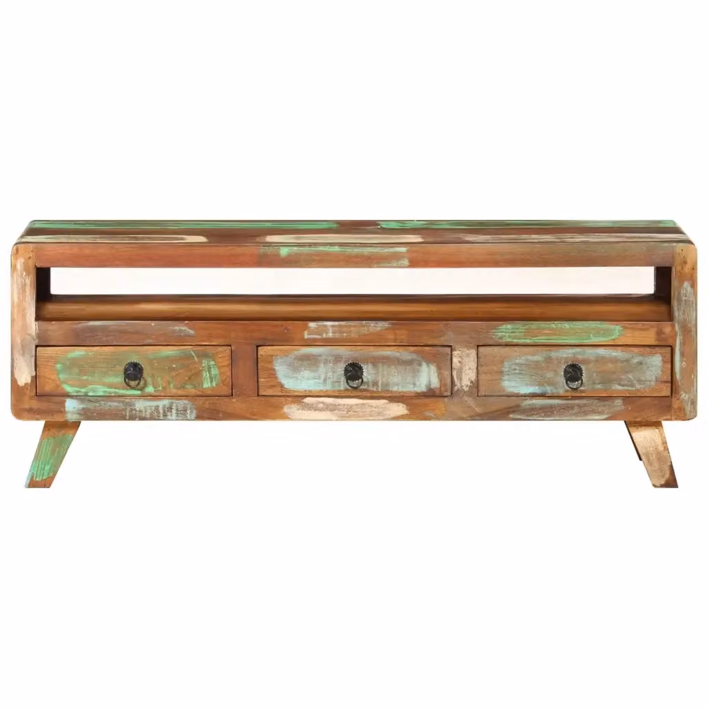 Mobile TV Multicolore in Legno di Recupero con Design Astratto L: 110 cm, P: 30 cm, H: 40 cm – 2
