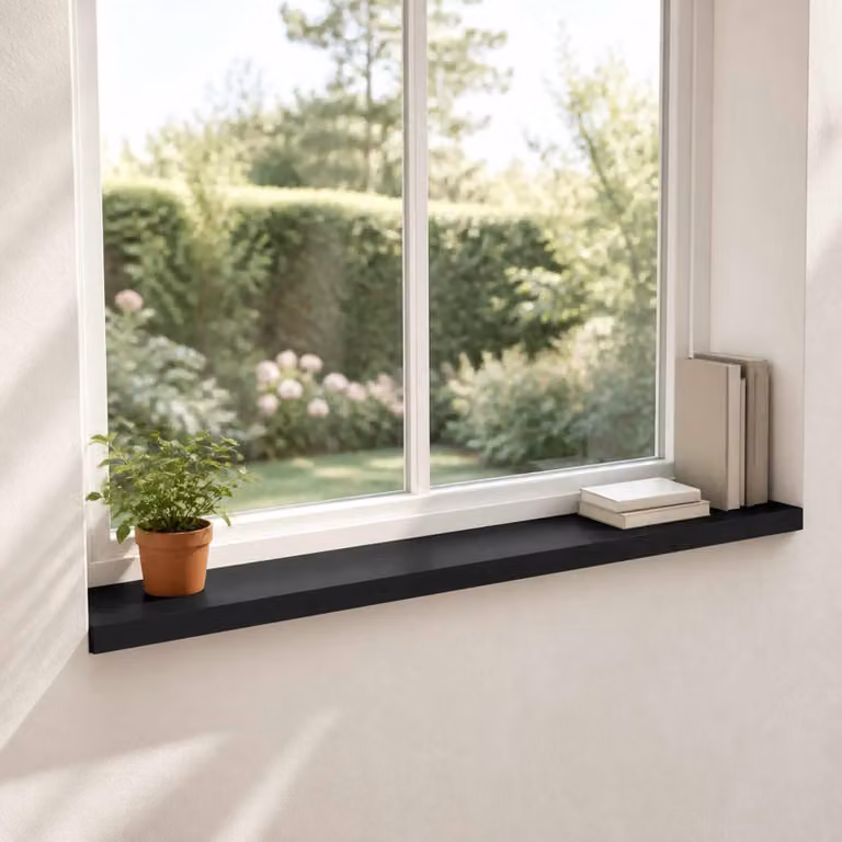 Set di 2 soglie per finestre vidaXL in faggio, colore nero, L 120 x P 20 x H 2 cm