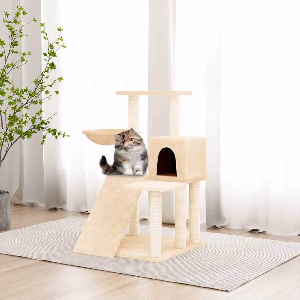 Albero per gatti vidaXL con tiragraffi in sisal, amaca e cuccia, colore beige, Altezza: 82 cm