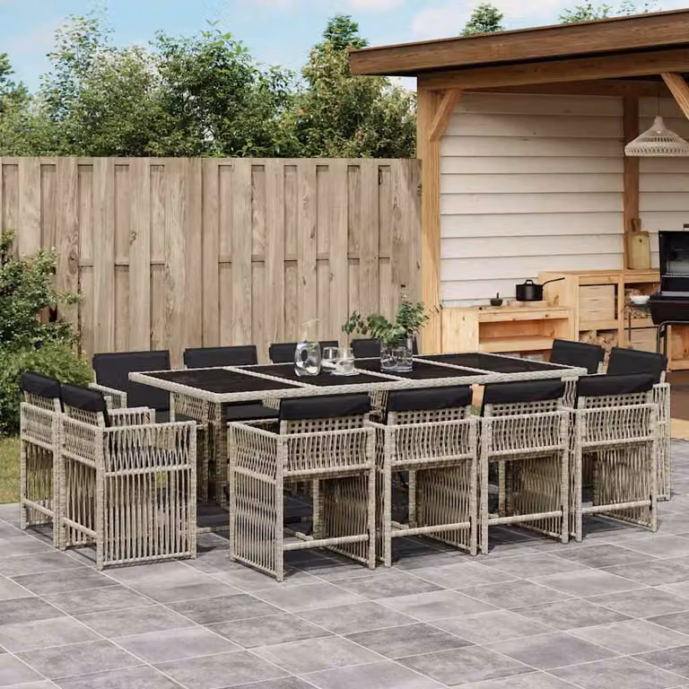 Set da Pranzo da Giardino vidaXL in Polyrattan con Cuscini e Piano in Vetro, 13 Pezzi, Grigio Antracite