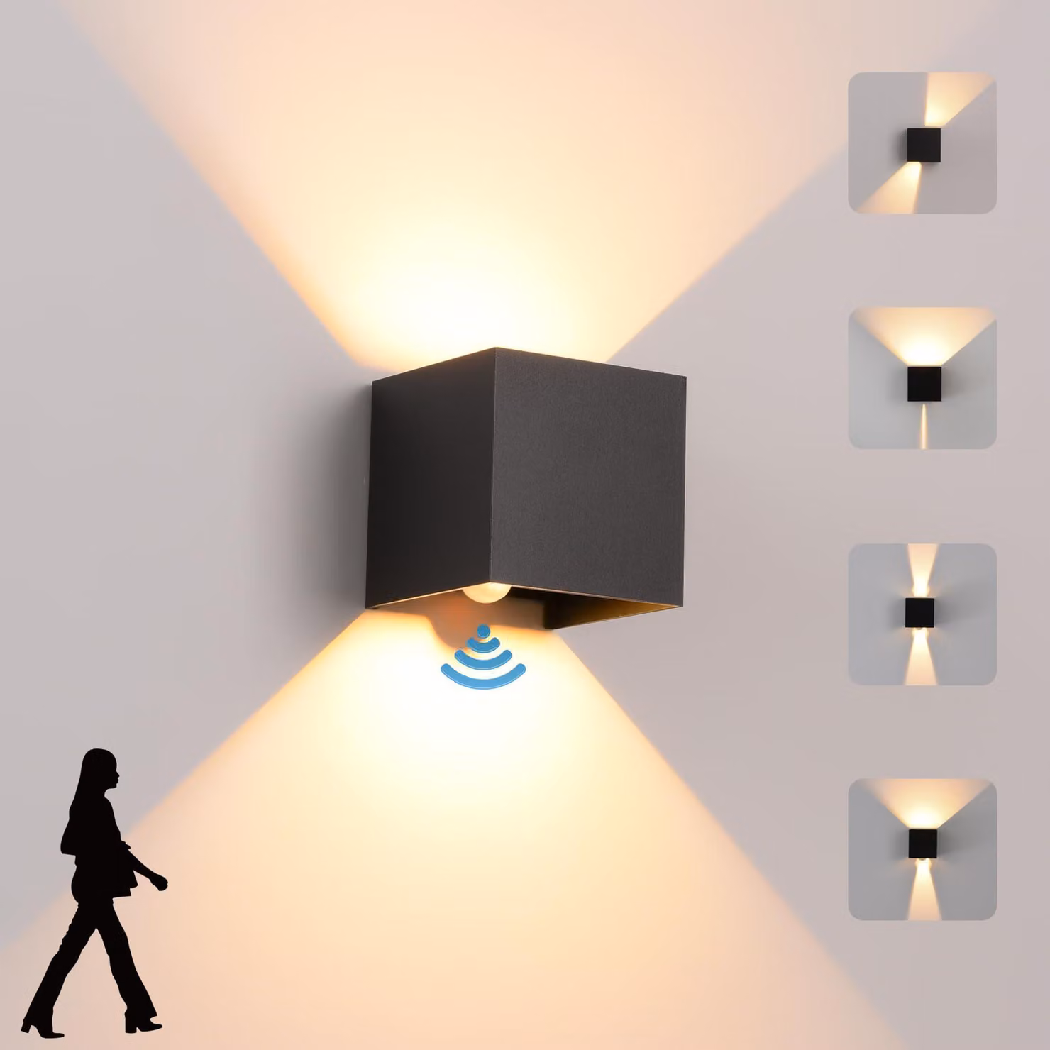Lampada da parete con sensore di movimento, regolabile, 12W, grado di protezione IP65, colore nero