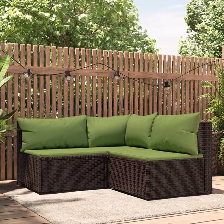 Set Mobili da Giardino vidaXL in Polyrattan Marrone e Verde con Cuscini e Struttura in Acciaio Verniciato a Polvere