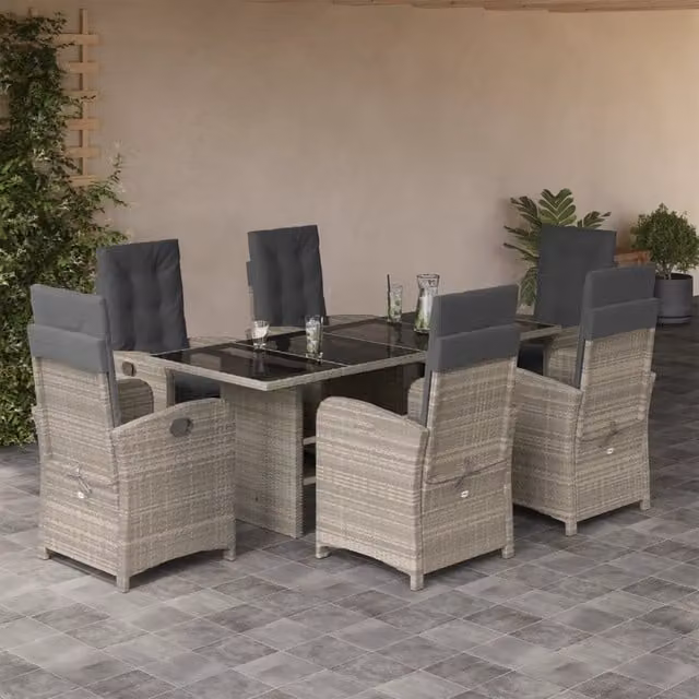 Set da pranzo da giardino vidaXL in polyrattan con piano in vetro, 7 pezzi, antracite