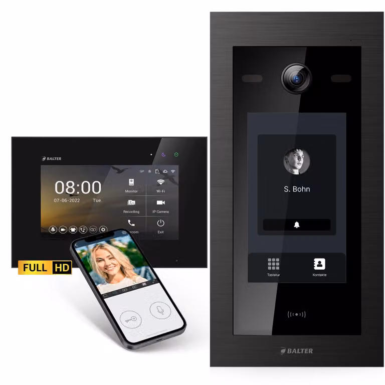 Kit videocitofono con schermo touchscreen da 7 pollici - Telecamera Full HD - Cablaggio a 2 fili - Colore nero