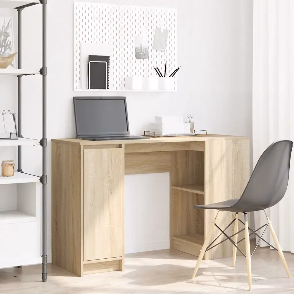 Scrivania moderna in legno color rovere e beige L: 120 cm, P: 42 cm, H: 76 cm – 2
