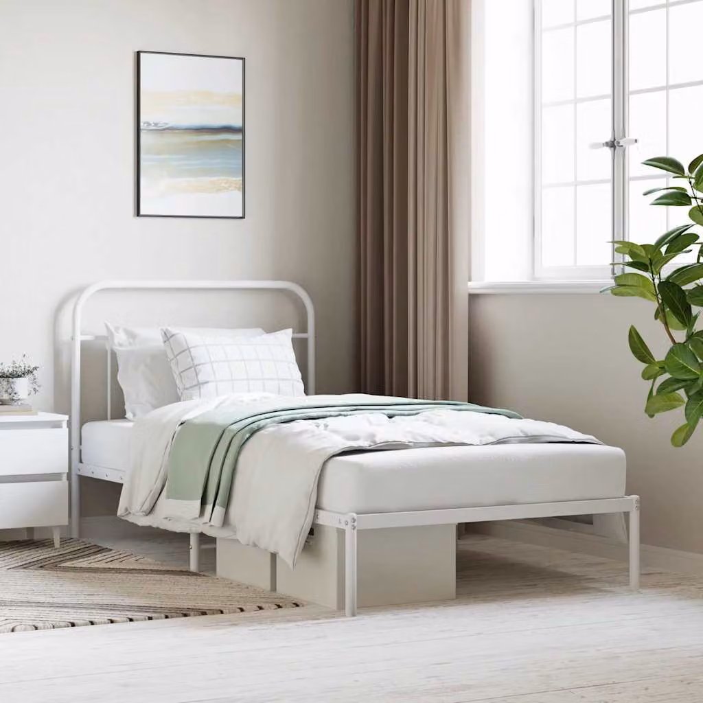 vidaXL Giroletto con Testiera in Metallo Bianco L: 112 cm, P: 207 cm