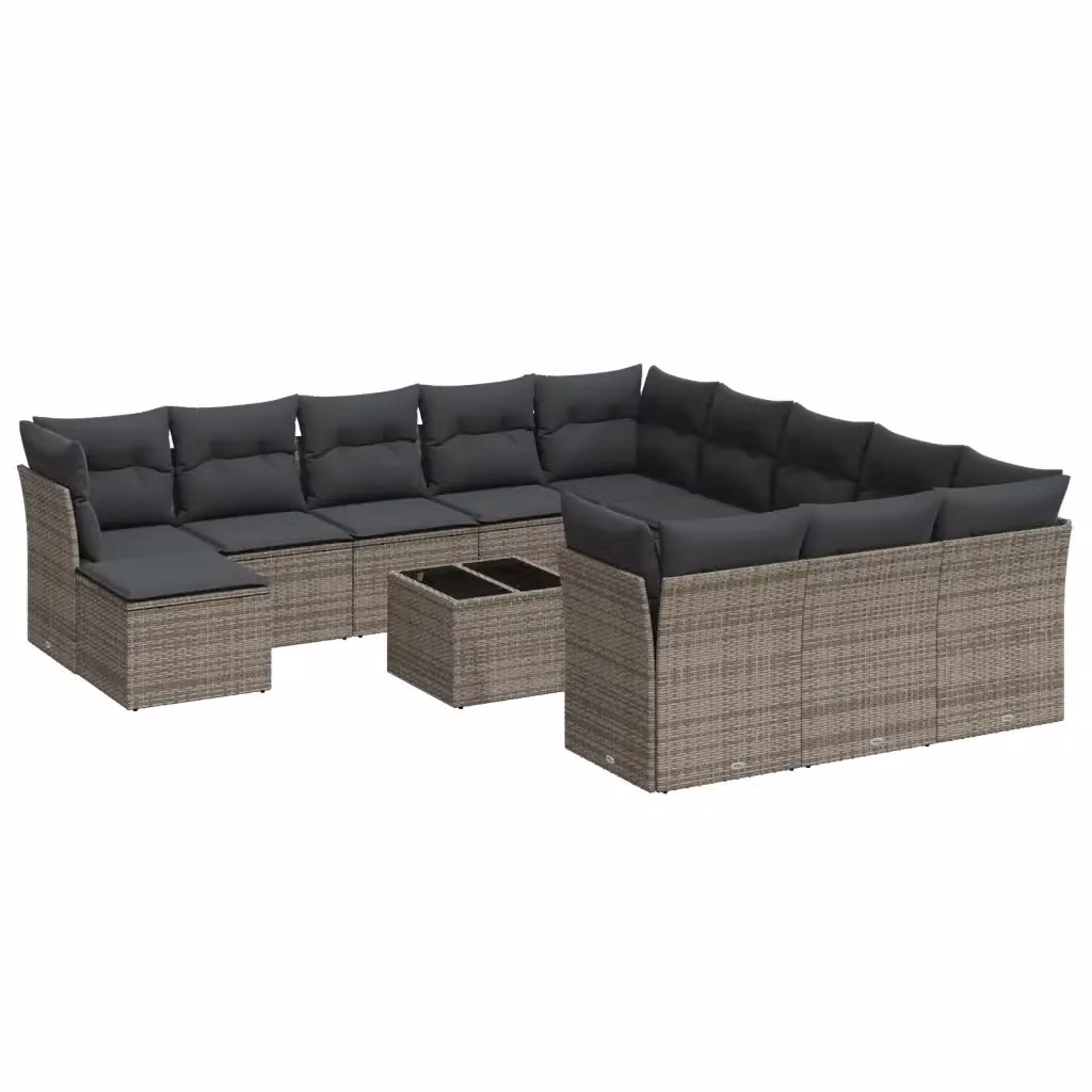 Set di divani da giardino VIDAXL in polyrattan grigio con cuscini, 13 pezzi – 2