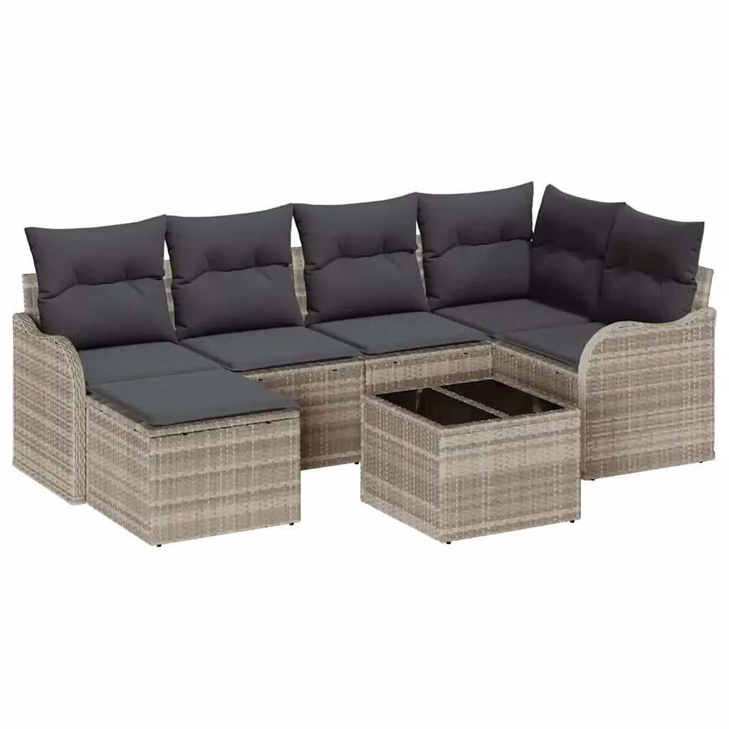 Set Divano da Giardino a L vidaXL in Polyrattan Grigio con Cuscini e Tavolino da Esterno 7 Pezzi – 2