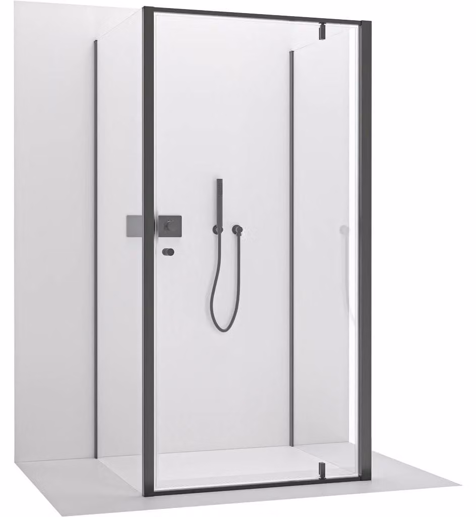 CERANO - Box doccia a tre pareti Ferri U L/P - 6 mm - nero opaco, vetro trasparente - 90x80x195 cm - con sistema a perno