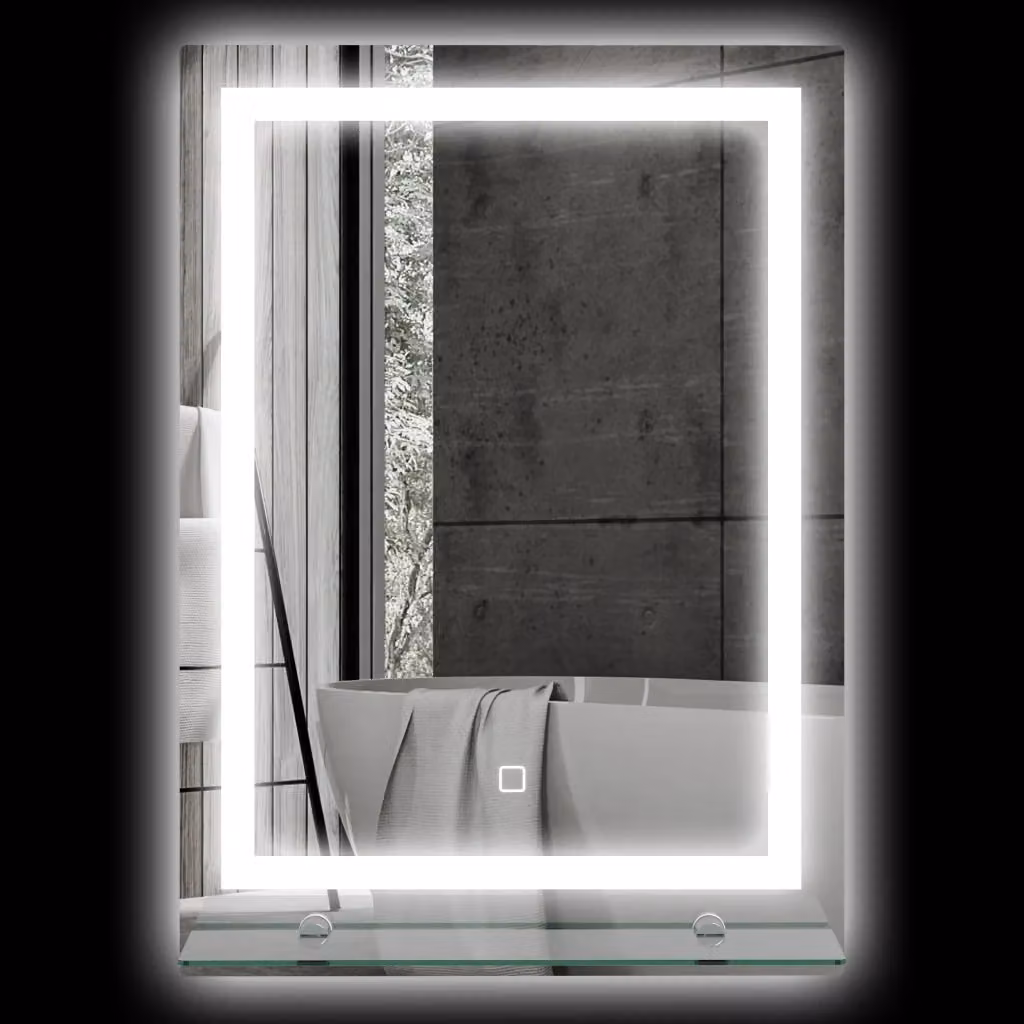 Specchio da bagno con LED XYLO con ripiano in vetro e comando touch, L: 50 cm, H: 70 cm, colore argento o bianco – 2