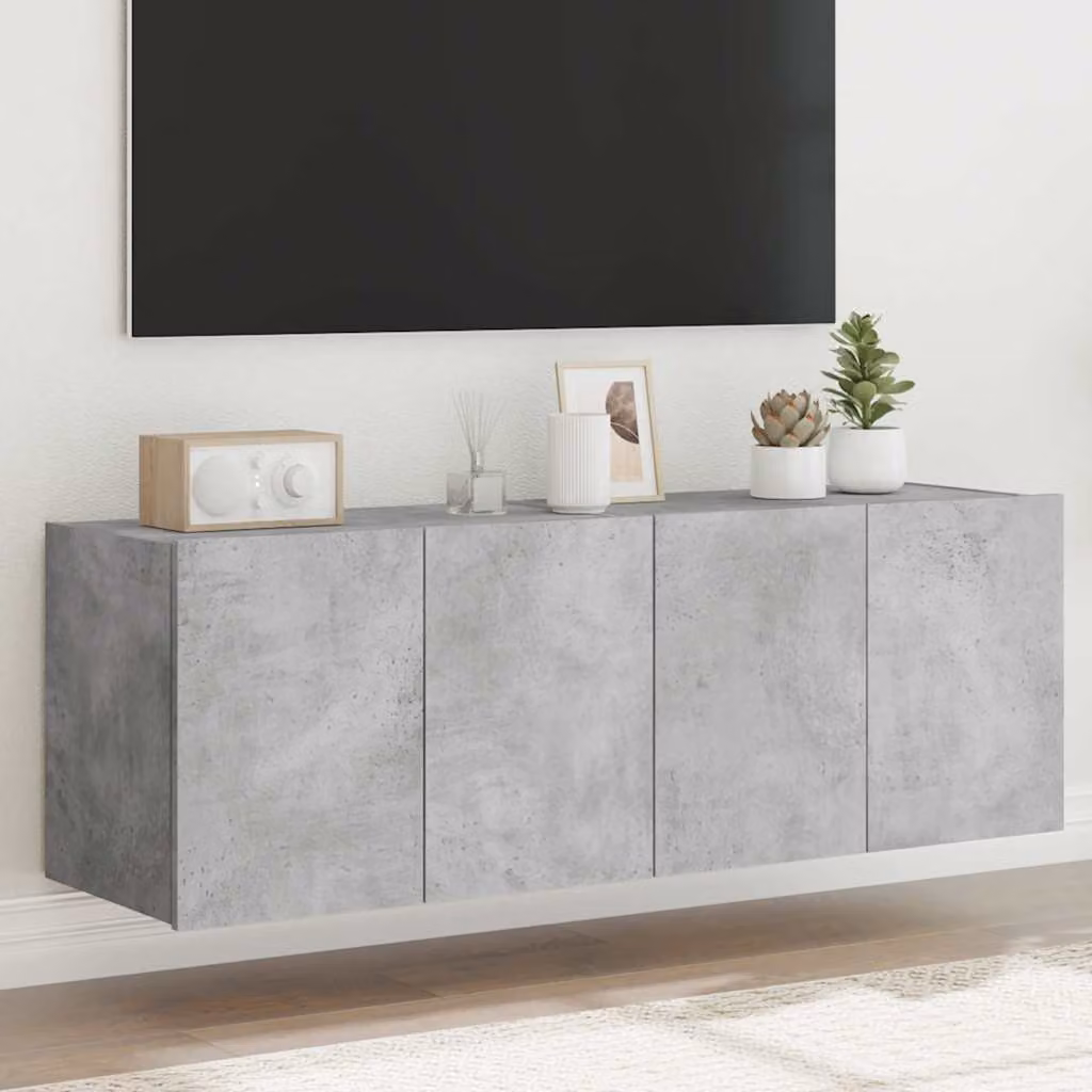 Set di 2 mobili TV da parete vidaXL con luci LED integrate, design minimalista in grigio cemento, L: 60 cm, P: 35 cm, H: 41 cm