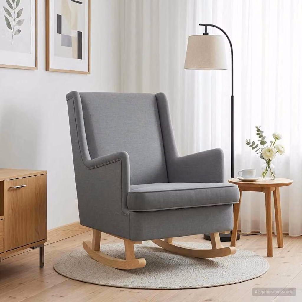 Sedia a dondolo vidaXL moderna in tessuto grigio con imbottitura in schiuma L: 62 cm, P: 80 cm, H: 85 cm