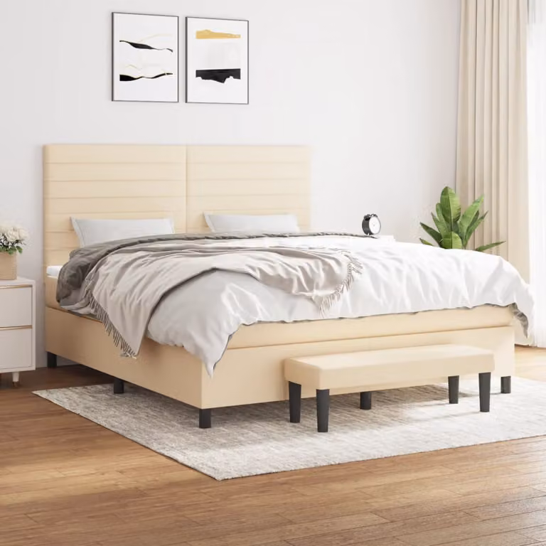 vidaXL Giroletto a Molle Ibrido con Materasso in Tessuto Beige e Bianco L/P: 180 x 200 cm