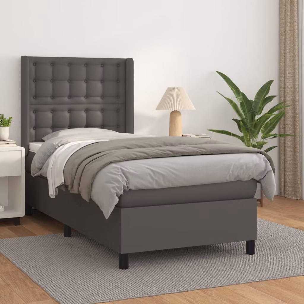 vidaXL Letto boxspring con materasso grigio 90x190 cm in Pelle finta - Letto boxspring - Boxspringbetten - Bett - Schlafzimmermöbel