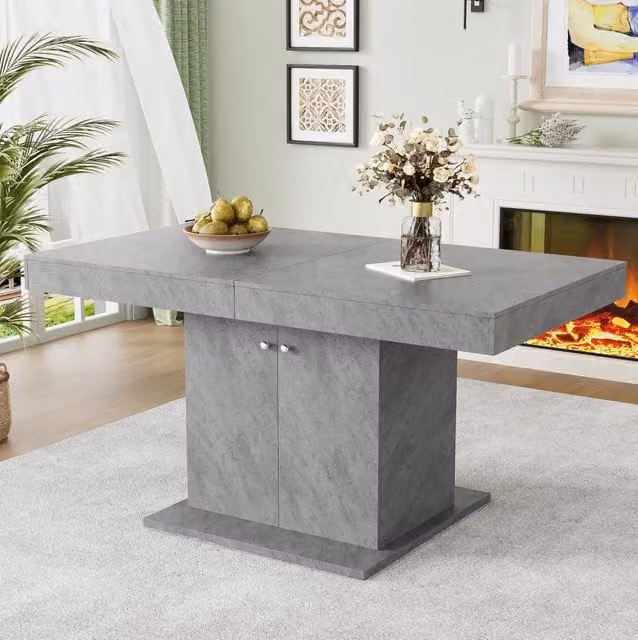 Tavolo da pranzo allungabile L140/180 x P80 x H76 cm con spazio portaoggetti, design rettangolare in finitura effetto cemento