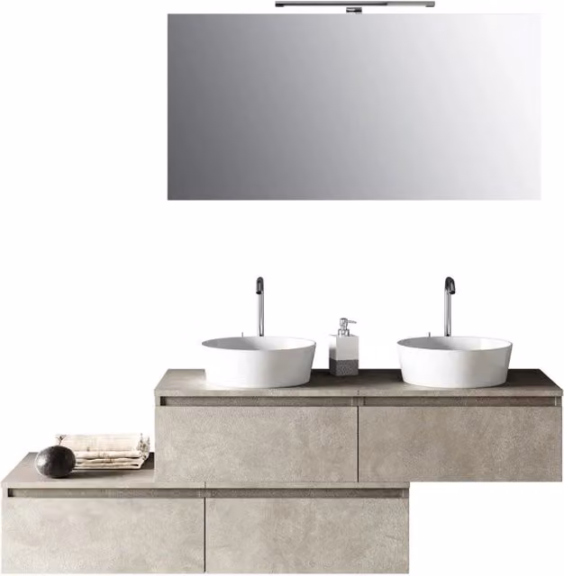 Composizione bagno con doppio lavabo ASTRA 8 pezzi colore avana con mobile vanity e pensile specchio