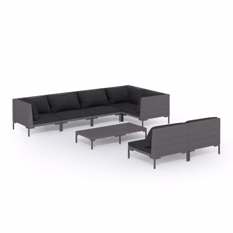 Divani da Giardino 8 pz con Cuscini in Polyrattan Grigio Scuro