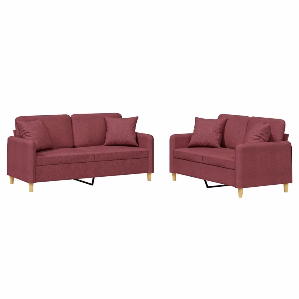 set divano 2 pezzi con cuscini in tessuto rosso vino