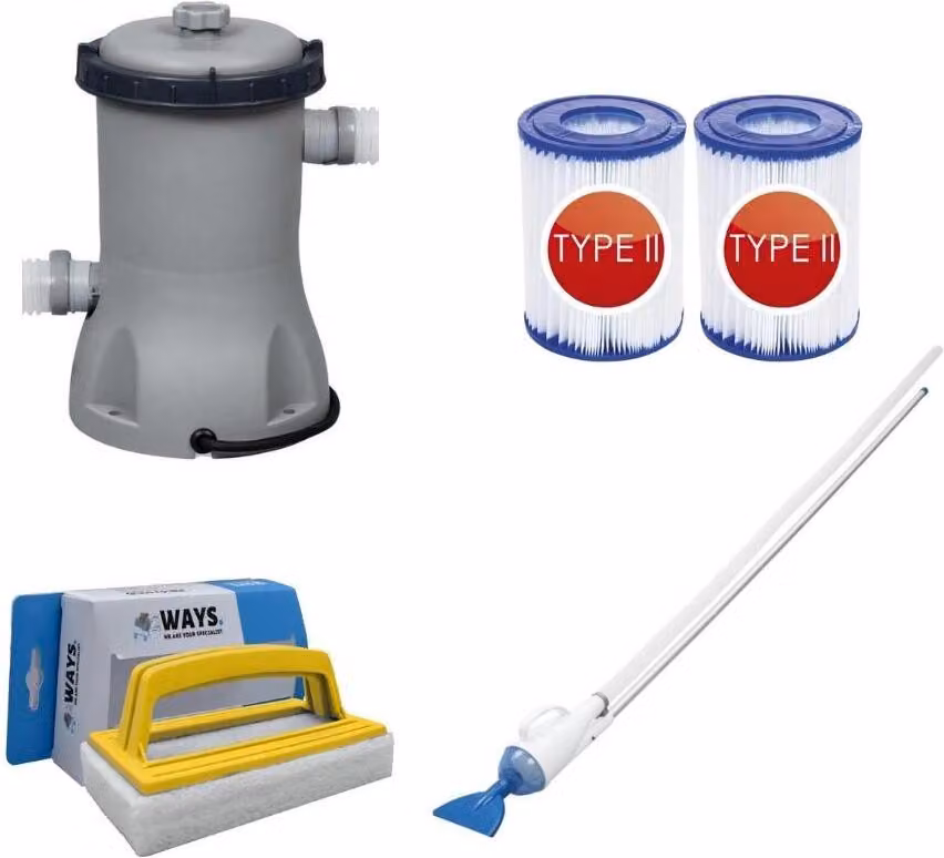Bestway - Aspiratore per piscina AquaCrawl & pompa filtro 2006 L/u & 2 filtri tipo II & spazzola WAYS