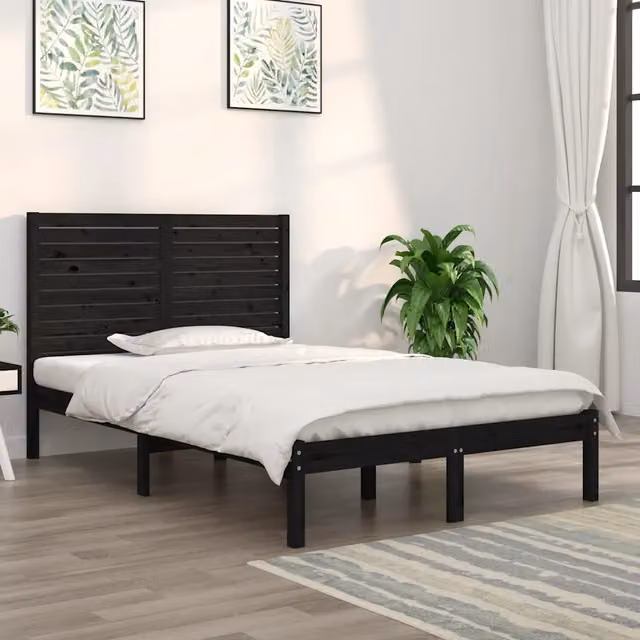 Letto con Giroletto Nero in Legno Massello di Pino vidaXL L/P: 140 x 190 cm – 1