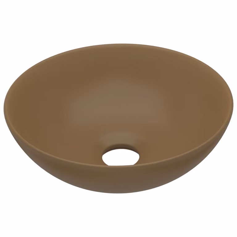 Lavandino da Bagno in Vetroceramica Crema Opaco Rotondo