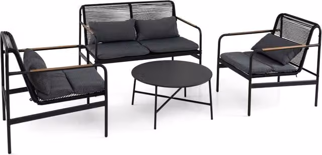 Set mobili da patio 4 pezzi in vimini con cuscini, Divano 2 posti e 2 poltrone con tavolino per giardino balcone