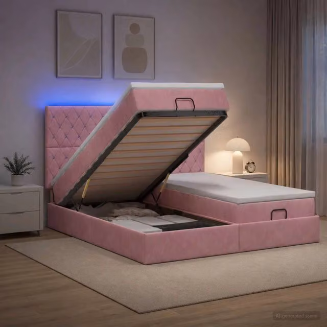Letto Ottomano con Materasso e LED vidaXL in Velluto Rosa e Bianco L/P/H: 200 x 200 x 88 cm