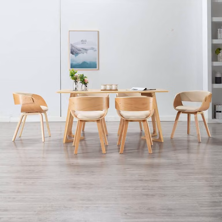 Set di 6 sedie da pranzo vidaXL in legno e similpelle color crema e marrone per cucina e sala da pranzo