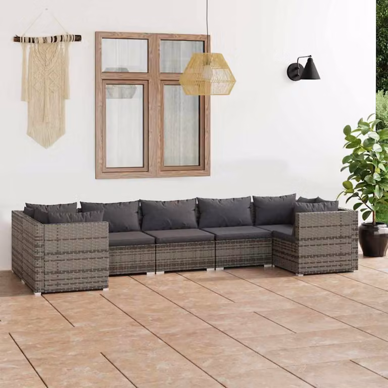 Set di divani da giardino vidaXL a forma di L composto da 7 pezzi con cuscini in antracite e struttura in metallo e rattan