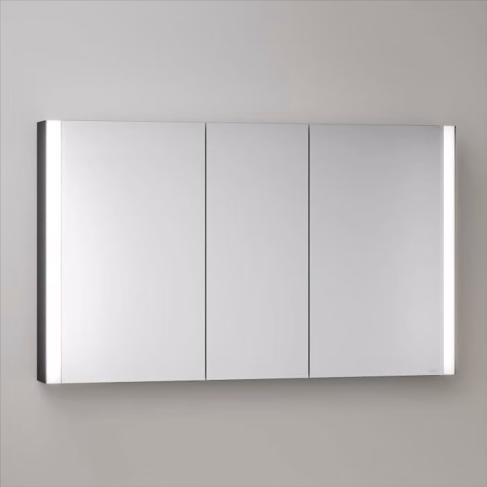 Mobiletti specchio a parete Keuco Royal Metis LED, dimensioni 120 x 71 cm, 3 ante con riscaldamento a specchio, modello francese