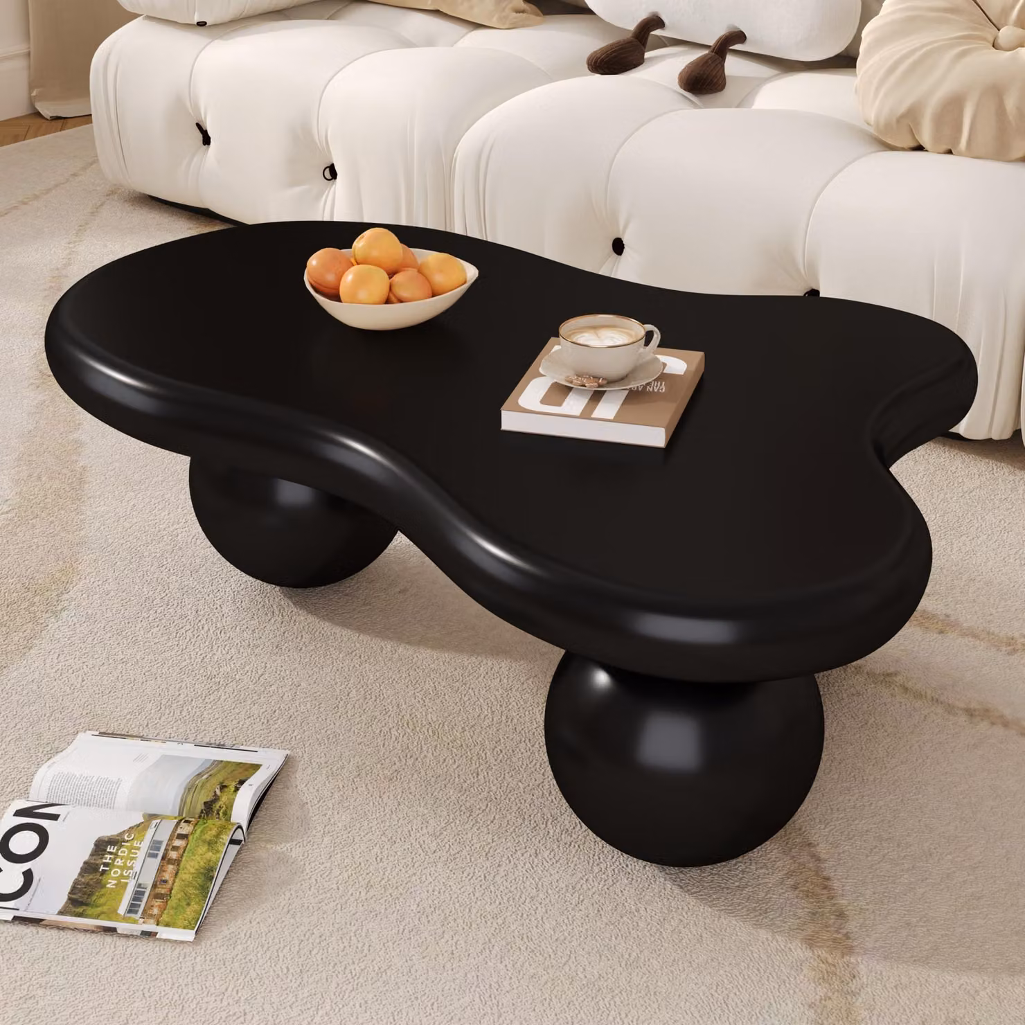 okwish Tavolino da salotto a forma di nuvola con illuminazione LED a 16 colori personalizzabile, tavolino con gambe rotonde, design a forma di nuvola, nero
