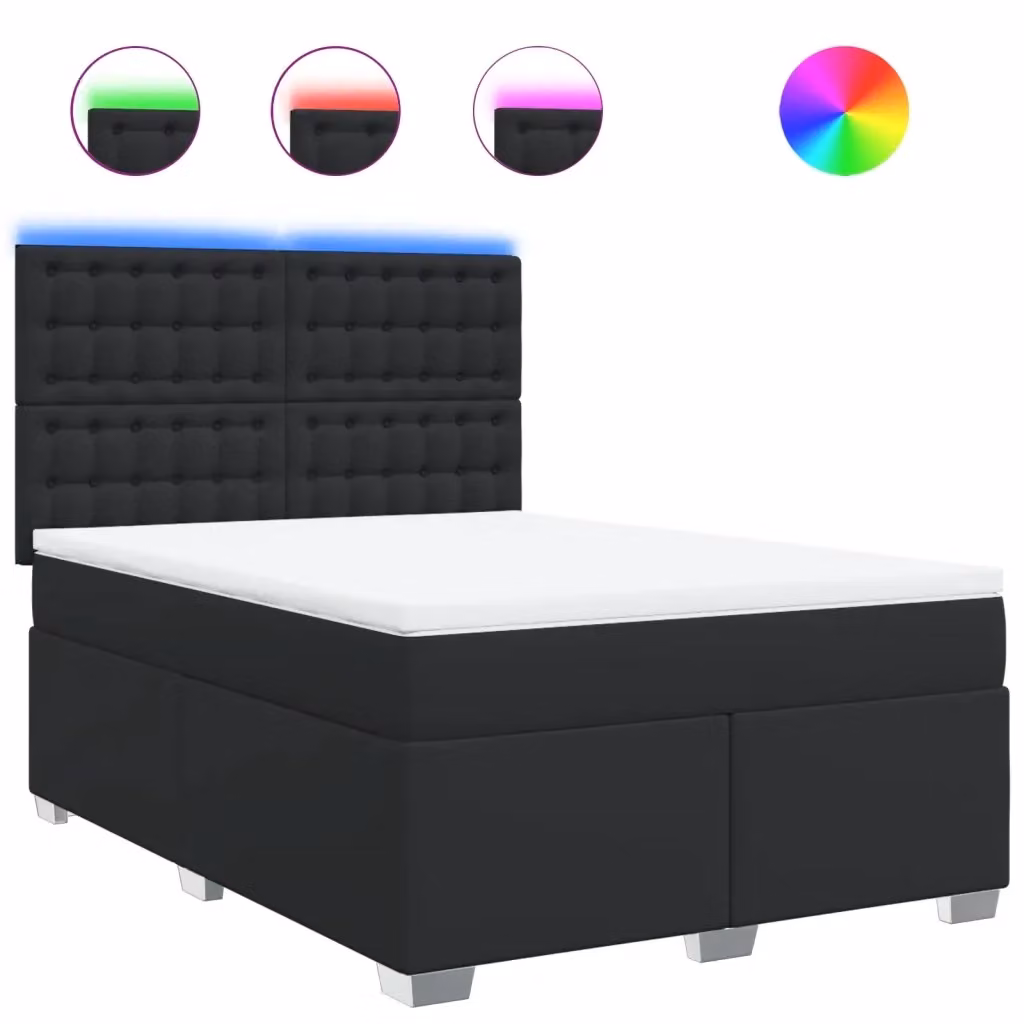 Letto con Giroletto a Molle e Materasso Ibrido vidaXL in Similpelle Nero, L/P: 140 x 200 cm – 2