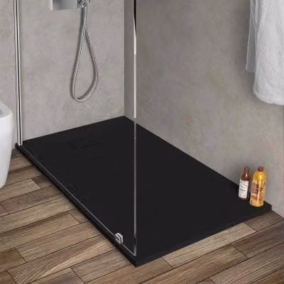 Piatto doccia rettangolare Agorà in resina nero effetto pietra, riducibile, L: 120 cm, P: 70 cm