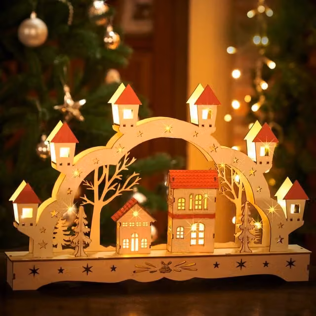 Arco natalizio Monzana in legno marrone con paesaggio invernale – 1