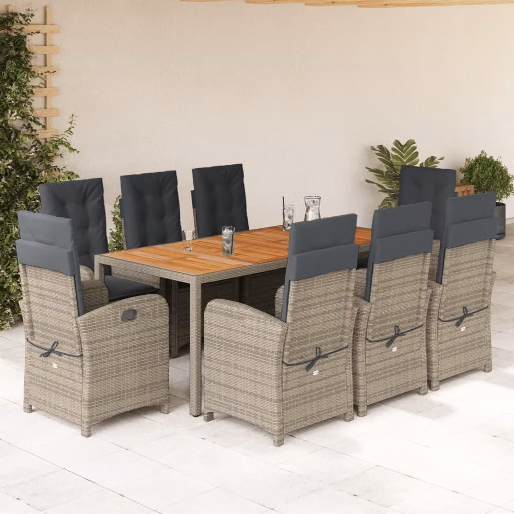Maison Exclusive - Set da Pranzo da Giardino 9 pz con Cuscini in Polyrattan Grigio