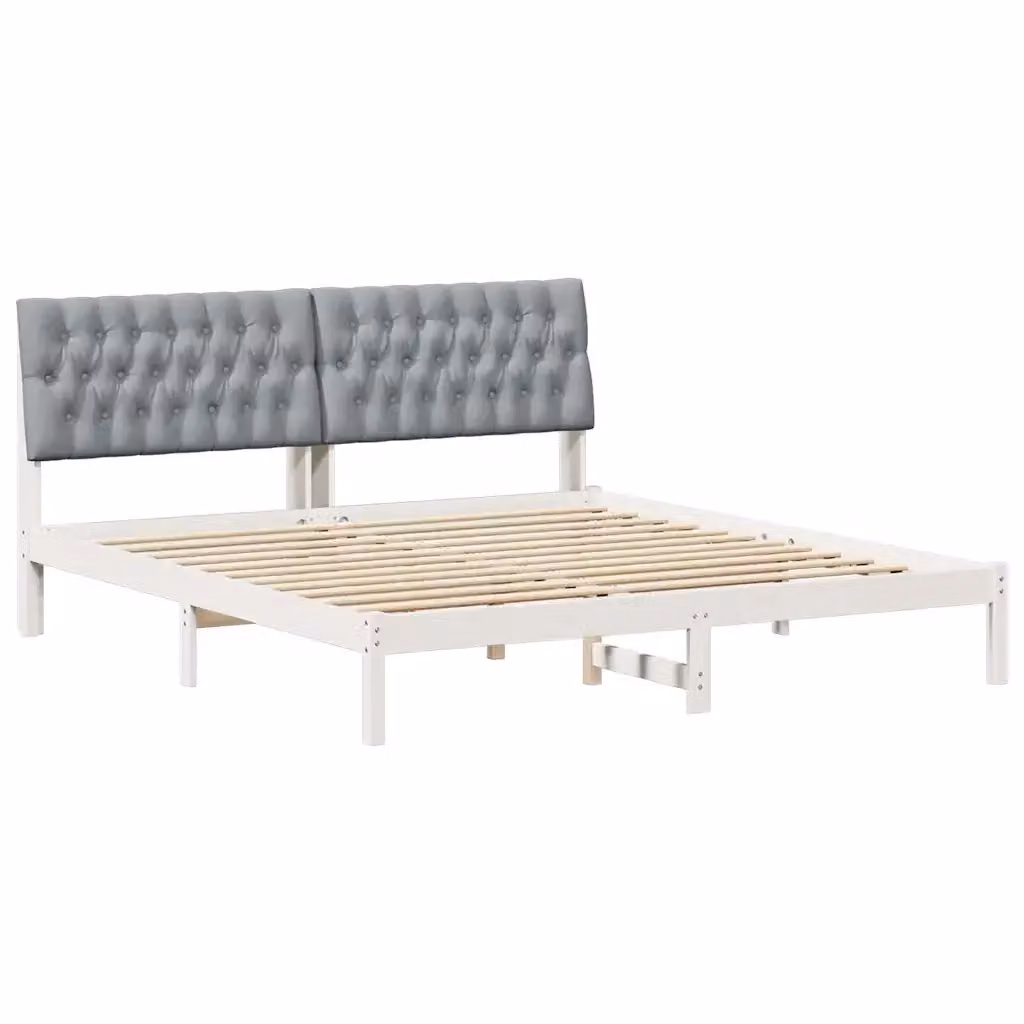 Letto moderno vidaXL con testiera rivestita in tessuto e struttura in legno di pino, Bianco, 180 x 200 cm – 2