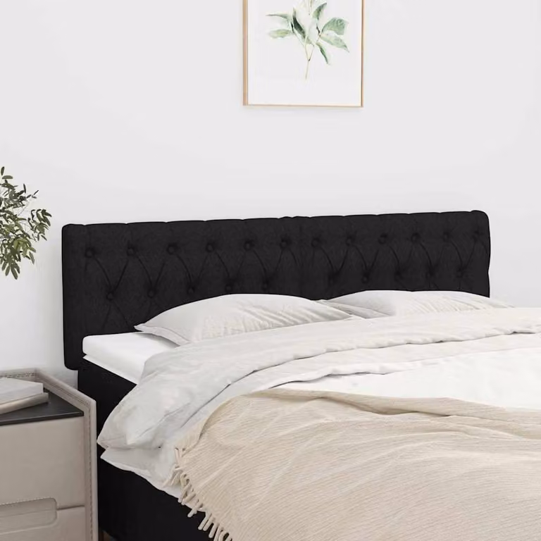 Testiera per letto vidaXL in tessuto nero con struttura in legno, L: 144 cm, P: 7 cm, H: 78-88 cm