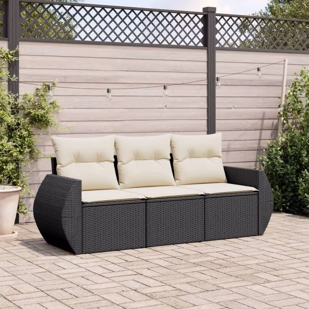 Maison Exclusive - Set Divani da Giardino 3 pz con Cuscini in Polyrattan Nero