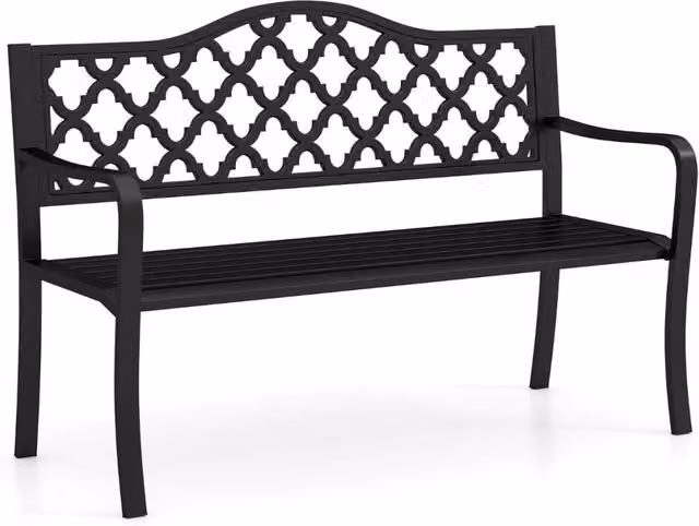 Panchina da giardino Design Mania in metallo nero con braccioli per esterni, L: 128 cm