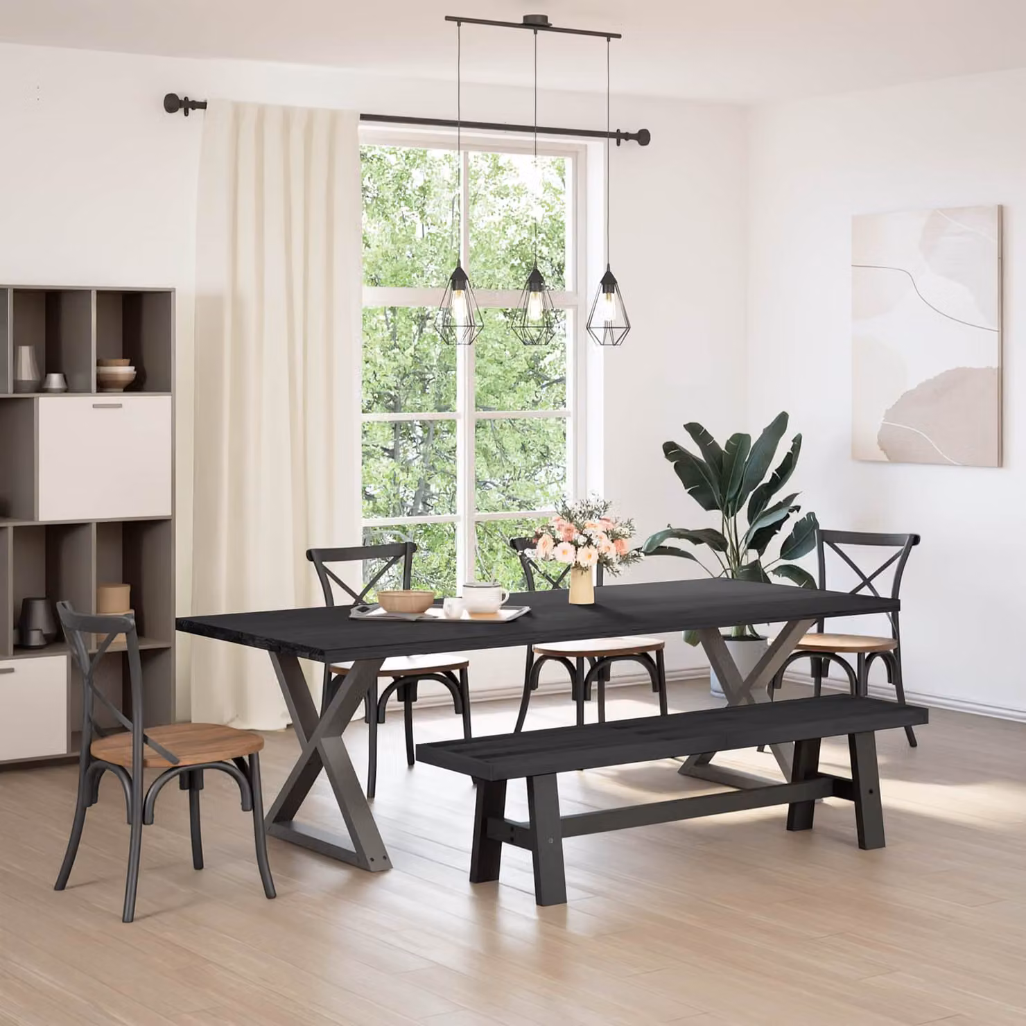 Panchina da pranzo NOAIN vidaXL in legno di pino rustico nero L 180 x P 41 x H 45 cm