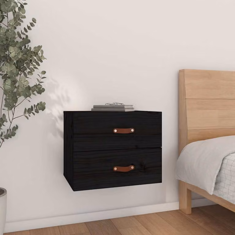 vidaXL Comodino da parete moderno in legno nero L: 50 cm, P: 36 cm, H: 40 cm