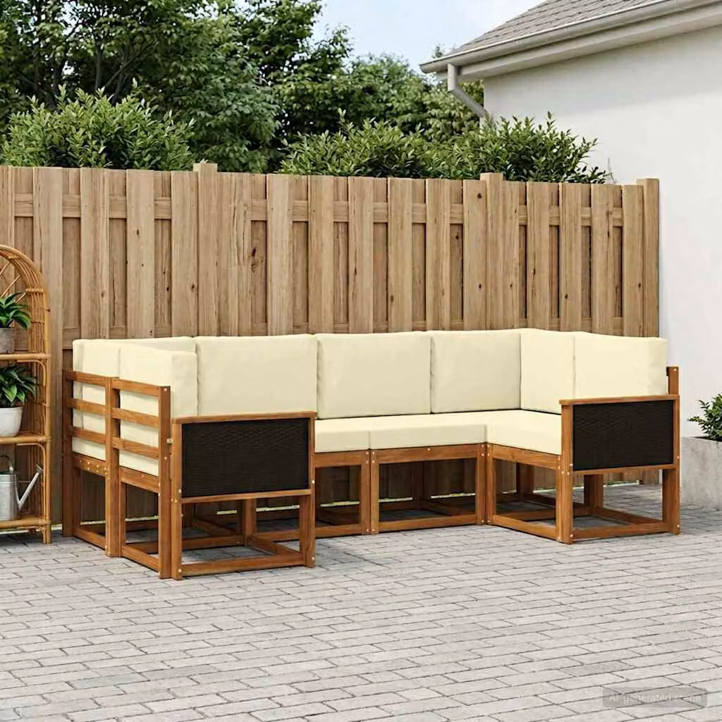Set di divani da esterno vidaXL 6 pz in legno di acacia con cuscini, design moderno a L, colore marrone e beige